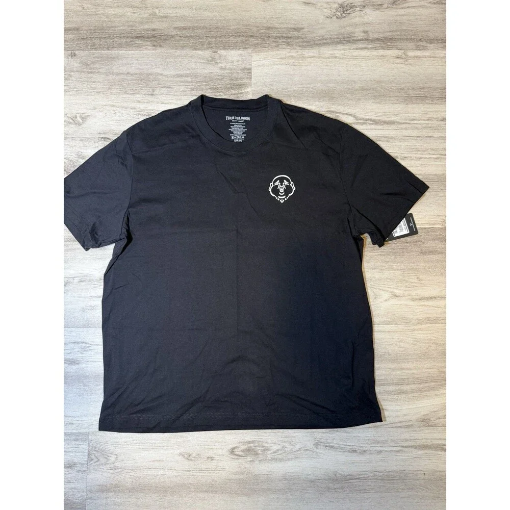 True Religion Mens XL Jet Black Applique Multi Graphic Tee NWT